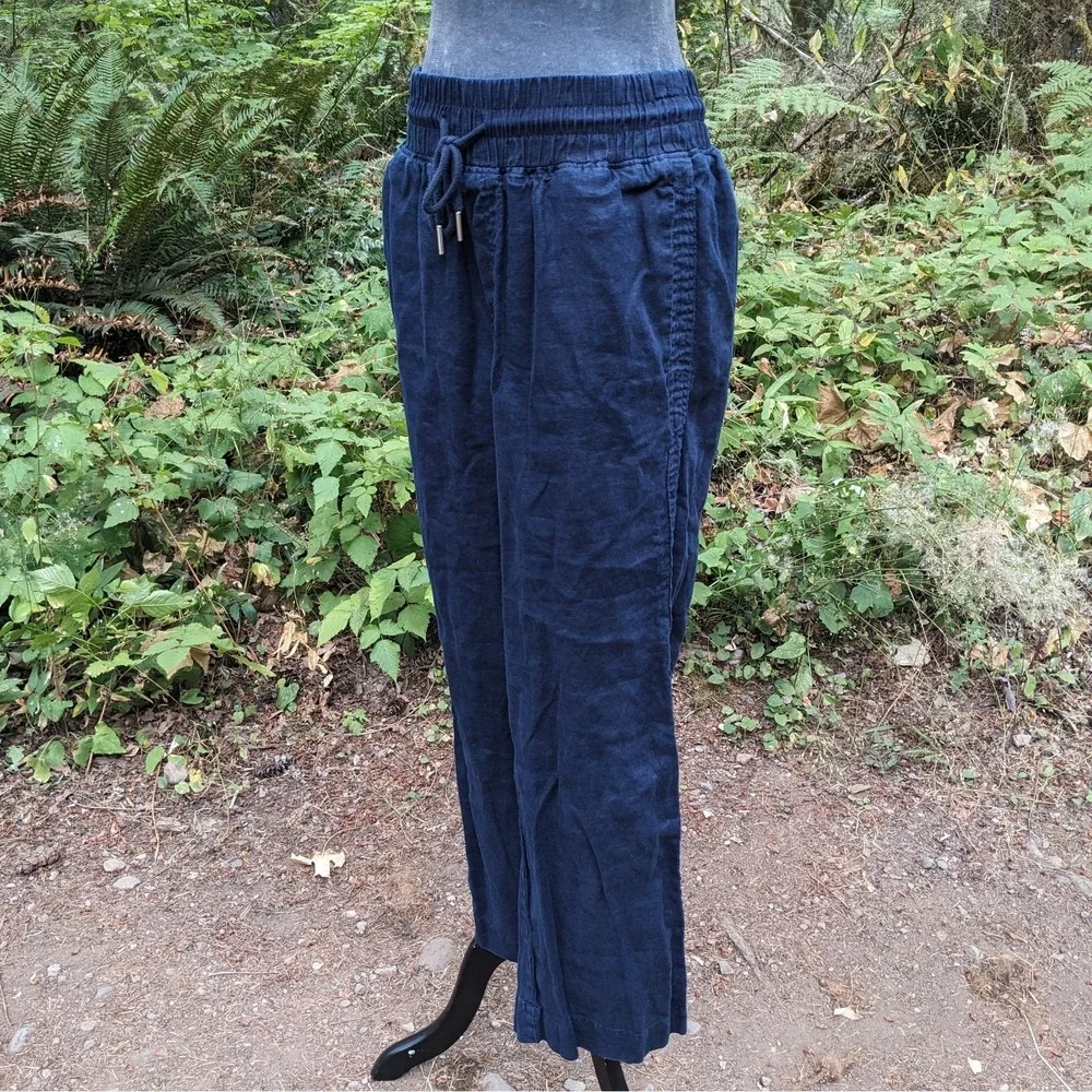 Quince 100% European Linen Wide Leg Pants M Navy Blue Pull On Drawstring Capsule